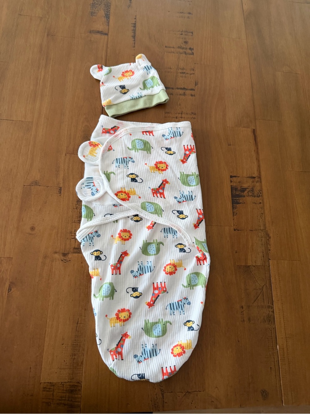 Baby Swaddle Sack & Hat Set with Colorful Safari Print